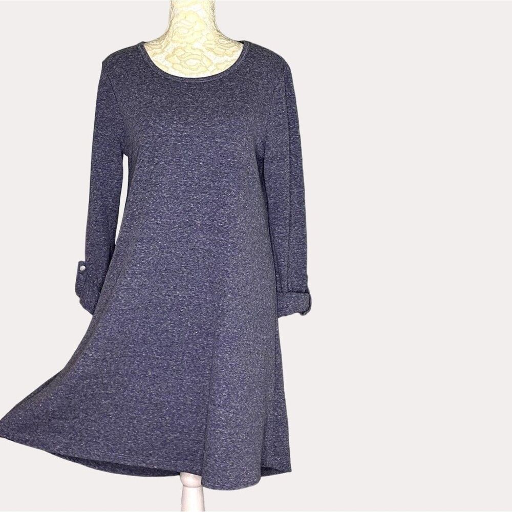 Z Supply Roll Tab Sleeve A Line Knit Dress Blue Gray S